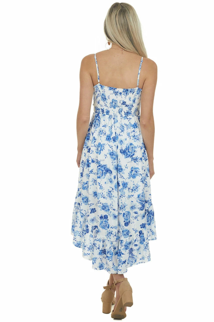 Main Strip Dresses Royal Blue Floral Print High Low Short Dress 8 Main Strip Dresses Royal Blue Floral Print High Low Short Dress