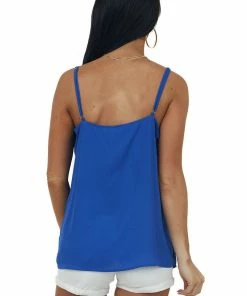 FSL APPAREL Royal Blue Scoop Neck Adjustable Strap Cami Tops