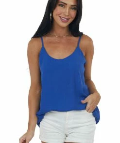 FSL APPAREL Royal Blue Scoop Neck Adjustable Strap Cami Tops