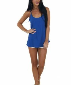 FSL APPAREL Royal Blue Scoop Neck Adjustable Strap Cami Tops