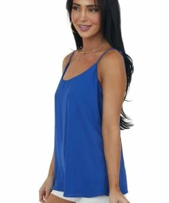 FSL APPAREL Royal Blue Scoop Neck Adjustable Strap Cami Tops