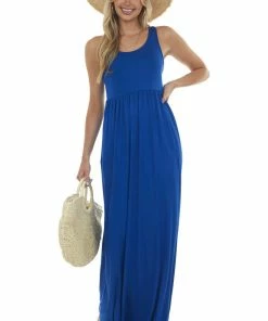 Vanilla Bay Royal Blue Sleeveless Babydoll Knit Maxi Dress Dresses