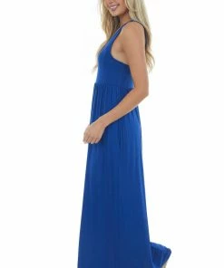 Vanilla Bay Royal Blue Sleeveless Babydoll Knit Maxi Dress Dresses