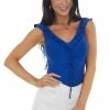 Peach Love Royal Blue Sleeveless Ruffle Detail Bodysuit