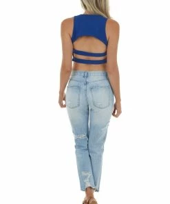 Peach Love Tops Royal Blue Sleeveless Strappy Open Back Top 24 Peach Love Tops Royal Blue Sleeveless Strappy Open Back Top