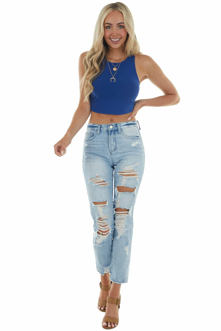 Peach Love Tops Royal Blue Sleeveless Strappy Open Back Top 4 Peach Love Tops Royal Blue Sleeveless Strappy Open Back Top