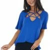 BiBi Tops Royal Blue Strappy Criss Cross Neckline Tee 2 BiBi Tops Royal Blue Strappy Criss Cross Neckline Tee