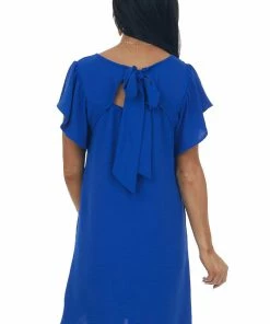 FSL APPAREL Royal Blue Tie Back Short Sleeve Woven Dress