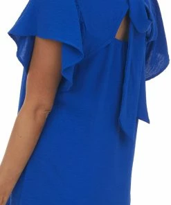 FSL APPAREL Royal Blue Tie Back Short Sleeve Woven Dress