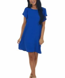 FSL APPAREL Royal Blue Tie Back Short Sleeve Woven Dress