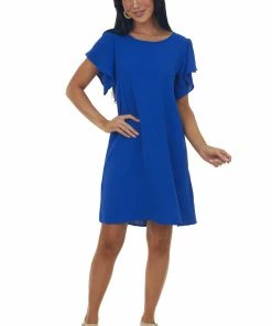 FSL APPAREL Royal Blue Tie Back Short Sleeve Woven Dress