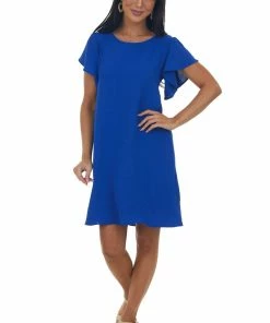 FSL APPAREL Royal Blue Tie Back Short Sleeve Woven Dress