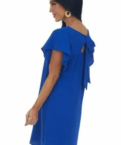 FSL APPAREL Royal Blue Tie Back Short Sleeve Woven Dress