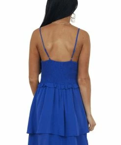 Peach Love Dresses Royal Blue Tiered Mini Dress With Ruffle Detail