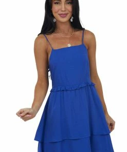 Peach Love Dresses Royal Blue Tiered Mini Dress With Ruffle Detail