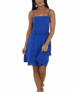 Peach Love Dresses Royal Blue Tiered Mini Dress With Ruffle Detail