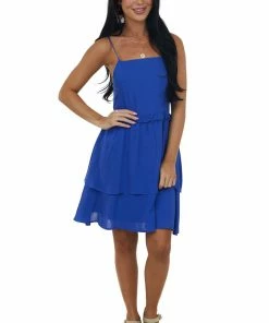Peach Love Dresses Royal Blue Tiered Mini Dress With Ruffle Detail