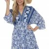 Jodifl Dresses Royal Blue Tropical 3/4 Sleeve Back Tie Dress