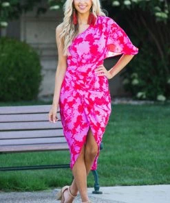 Do + Be Dresses Ruby And Fuchsia Floral One Shoulder Short Woven Dress 15 Do + Be Dresses Ruby And Fuchsia Floral One Shoulder Short Woven Dress