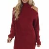 Davi & Dani Ruby Cold Shoulder Ribbed Knit Sweater Mini Dress