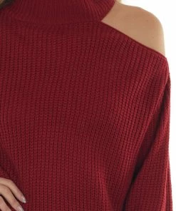 Davi & Dani Ruby Cold Shoulder Ribbed Knit Sweater Mini Dress