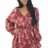 Peach Love Ruby Floral Bubble Sleeve Satin Mini Dress Dresses 2 Peach Love Ruby Floral Bubble Sleeve Satin Mini Dress Dresses