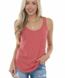 ANGIE Ruby Heathered Curved Hem Knit Tank Top