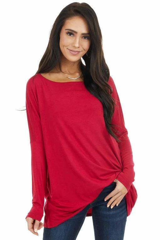 FSL APPAREL Ruby Long Sleeve Stretchy Knit Top With Boat Neckline Tops 10 FSL APPAREL Ruby Long Sleeve Stretchy Knit Top With Boat Neckline Tops