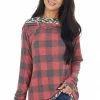 Vanilla Bay Ruby Red Buffalo Plaid Hoodie With Leopard Print Details