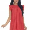 Umgee Ruby Red Smocked Yoke Woven Mini Dress