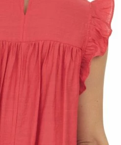 Umgee Ruby Red Smocked Yoke Woven Mini Dress