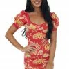 Flying Tomato Ruby Tropical Print Puff Sleeve Knit Mini Dress Dresses 1 Flying Tomato Ruby Tropical Print Puff Sleeve Knit Mini Dress Dresses