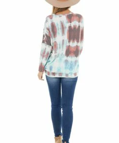 Lime 'N' Chili Tops Rust And Jade Tie Dye Long Sleeve Knit Top 24 Lime 'N' Chili Tops Rust And Jade Tie Dye Long Sleeve Knit Top