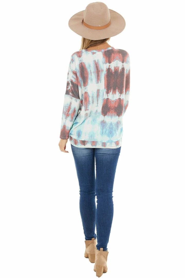 Lime 'N' Chili Tops Rust And Jade Tie Dye Long Sleeve Knit Top 9 Lime 'N' Chili Tops Rust And Jade Tie Dye Long Sleeve Knit Top