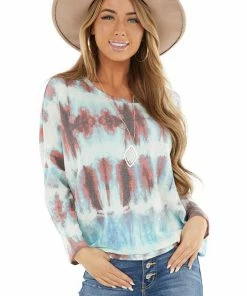 Lime'N' Chili Tops Rust And Jade Tie Dye Long Sleeve Knit Top