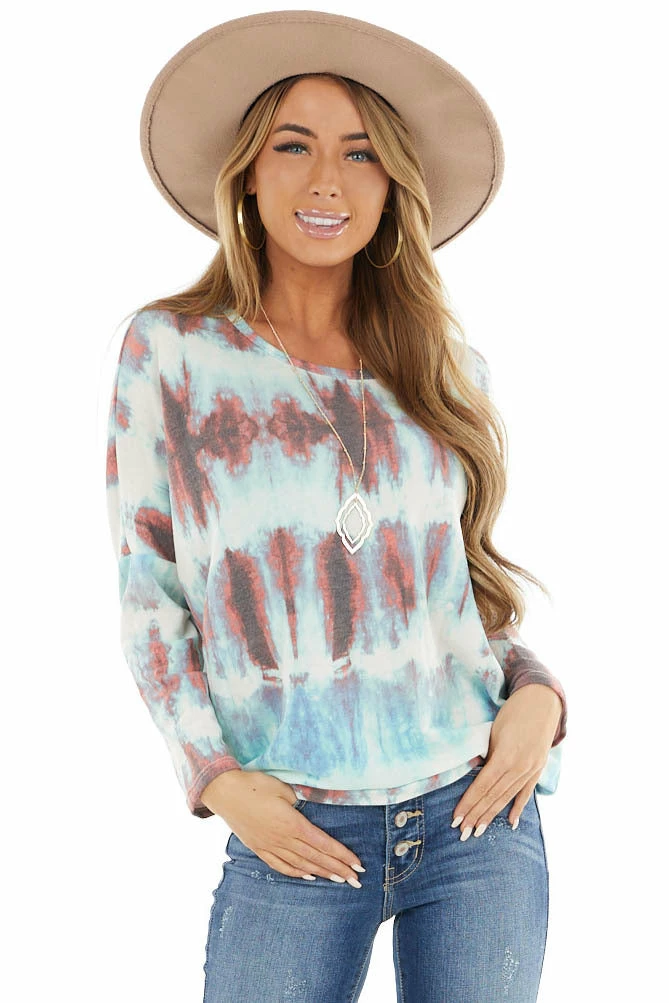Lime 'N' Chili Tops Rust And Jade Tie Dye Long Sleeve Knit Top 3 Lime 'N' Chili Tops Rust And Jade Tie Dye Long Sleeve Knit Top