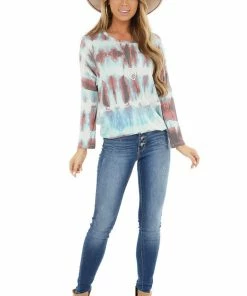 Lime 'N' Chili Tops Rust And Jade Tie Dye Long Sleeve Knit Top 20 Lime 'N' Chili Tops Rust And Jade Tie Dye Long Sleeve Knit Top