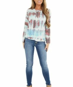 Lime 'N' Chili Tops Rust And Jade Tie Dye Long Sleeve Knit Top 21 Lime 'N' Chili Tops Rust And Jade Tie Dye Long Sleeve Knit Top