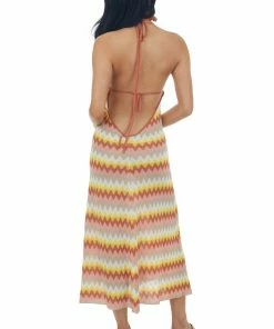 Lush Clothing Rust Chevron Halter Neck Tie Strap Knit Dress