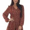 Newbury Kustom Rust Ditsy Floral Puff Sleeve Tiered Dress