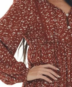 Newbury Kustom Rust Ditsy Floral Puff Sleeve Tiered Dress