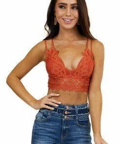 Anemone Accessories Rust Floral Lace Bralette With Criss Cross Straps 18 Anemone Accessories Rust Floral Lace Bralette With Criss Cross Straps