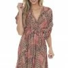 Sweet Lemon Dresses Rust Floral Print Plunging V Neck Short Dress