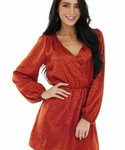 Peach Love Brick Leopard Print Surplice V Neck Short Dress Dresses