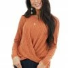Les Amis Rust Long Sleeve Ribbed Top With Twisted Hem Detail