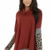 First Love Rust Multiprint Ribbed Long Sleeve Top With Cowl Neck Tops