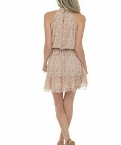 Sweet Lemon Dresses Rust Paisley Print Halter Neck Blouson Dress
