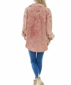 BiBi Tops Rust Washed Corduroy Oversized Shacket