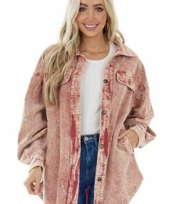 BiBi Tops Rust Washed Corduroy Oversized Shacket