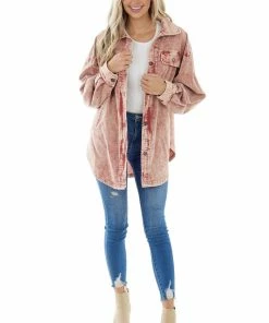 BiBi Tops Rust Washed Corduroy Oversized Shacket